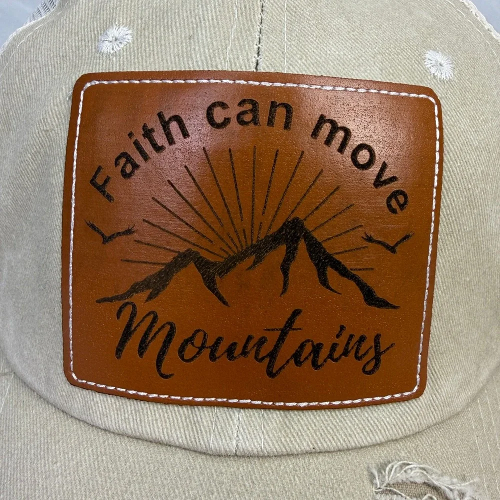 Faith Can Move Mountains Christian Distressed Trucker Hat Snapback Patch Cap